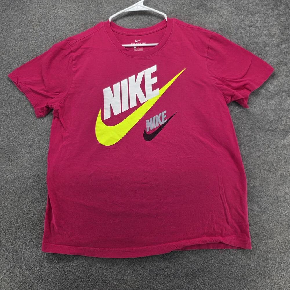 Nike Shirt Mens L Pink Short Sleeve Crewneck Tagless Graphic Logo Cotton Jersey